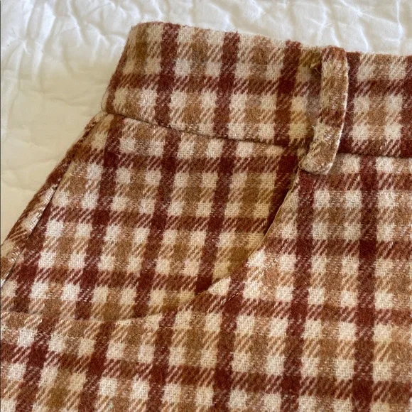 NEW Lulus Sycamore Brown Plaid Mini Skirt High Waisted Micro Mini Womens Small - Picture 2 of 4
